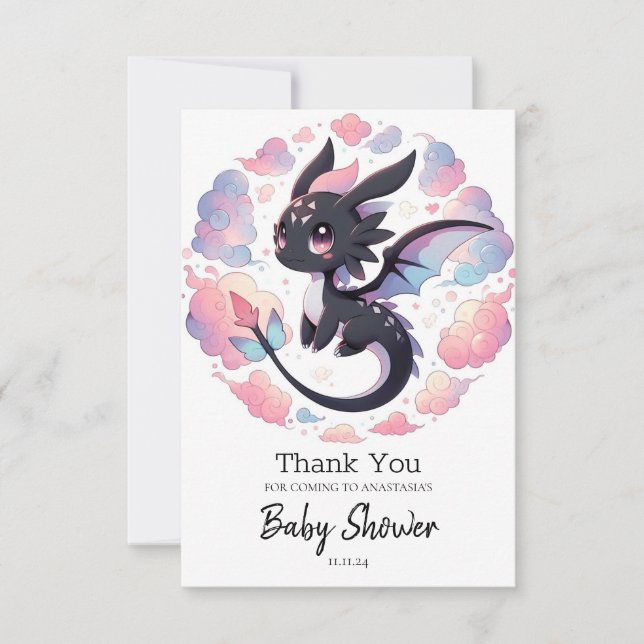 Adorable Fantasy Dragon Baby Shower Thank You Card (Front)