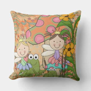 Adorable Fantasy Fairy Garden Faeries Frogs Throw Pillow