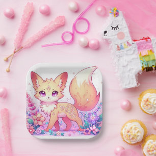 Adorable Fantasy Fox Baby Shower Paper Plate