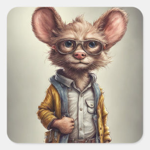 Adorable Fantasy Mouse-like Creature Shorts Jacket Square Sticker