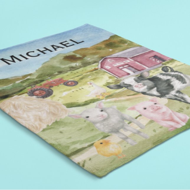 Adorable Farm Animals Watercolor Barn Monogram  Fleece Blanket (Creator Uploaded)