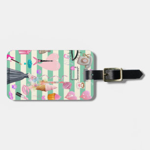 Adorable Fashion,Paris,Hearts Pattern Luggage Tag