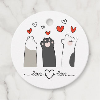 Adorable Fat Cat Finger Heart Sign Favour Tags