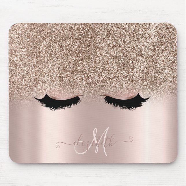 Adorable Faux Lashes Glitter Ombre Rose Gold Mouse Pad (Front)