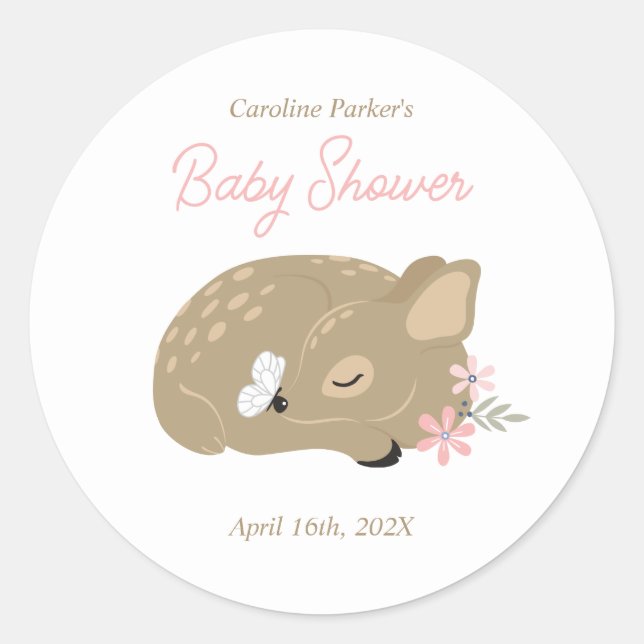 Adorable Fawn Baby Shower Classic Round Sticker (Front)