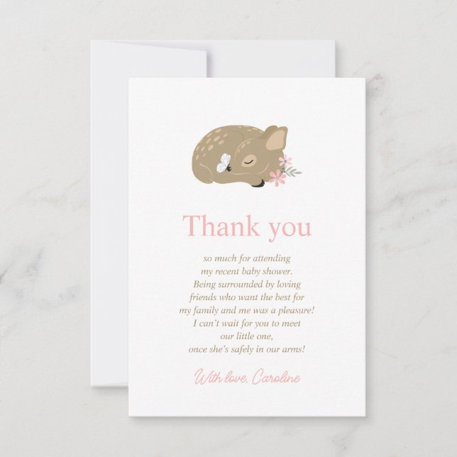 Adorable Fawn Baby Shower Thank You Card (Front)