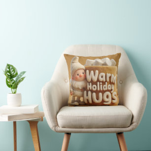 Adorable Felt Gnome with Marshmallow Mug Throw Pillow