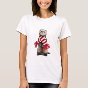 Adorable Ferret Wearing Red and White T-Shirt