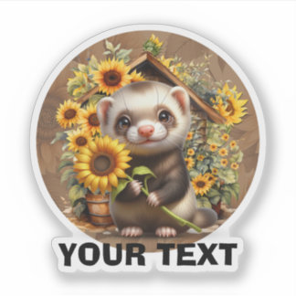 Adorable Ferret with Sunflowers Customizable.