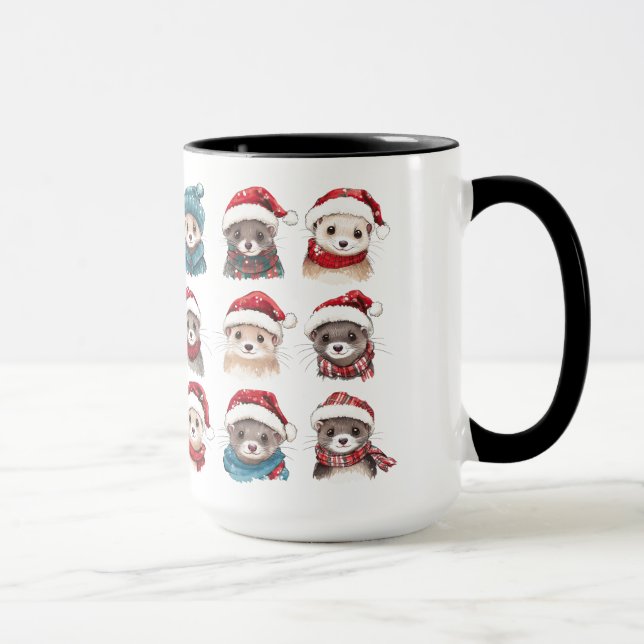 Adorable Ferrets in Christmas Hats Mug (Right)