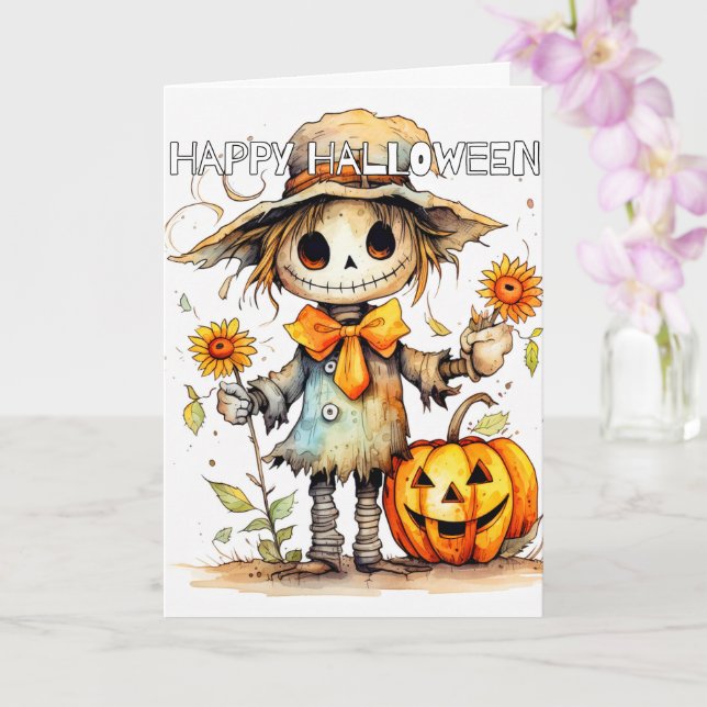 Adorable Festive Cute Scarecrow Card (Orchid)