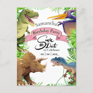 Adorable fille Dinosaur Invitation d'anniversaire