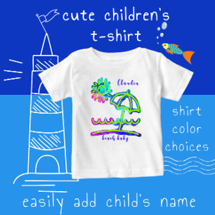 Adorable Finger Paint Art Beach Fun with Name Baby T-Shirt