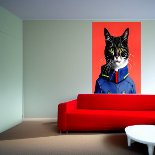 Adorable firefighter cat AI Art Poster