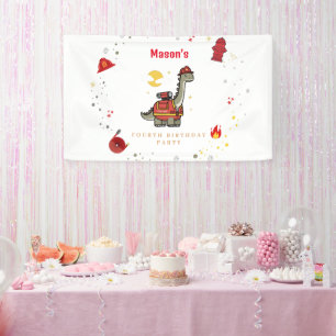 Adorable Firefighter Dino  birthday  Banner