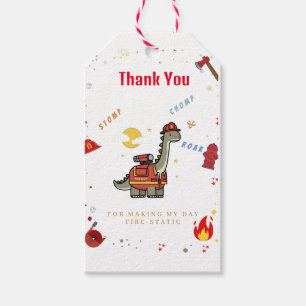 Adorable Firefighter Dino  birthday  Gift Tags
