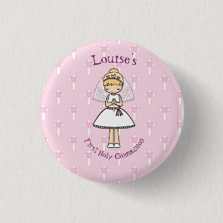 Adorable First Holy Communion little blonde girl 1 Inch Round Button