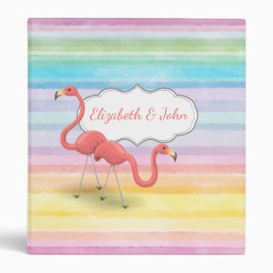 Adorable Flamingos In Love,Colourful Stripes Binder
