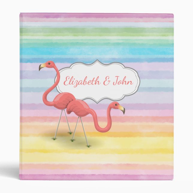 Adorable Flamingos In Love,Colourful Stripes Binder (Front)