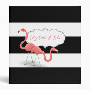 Adorable Flamingos In Love, Stripes -Personalized Binder