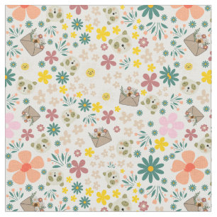 Adorable floral and animals girly fabric white