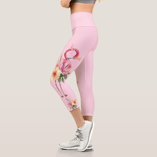 Adorable Floral Flamingo  Capri Leggings (Left)