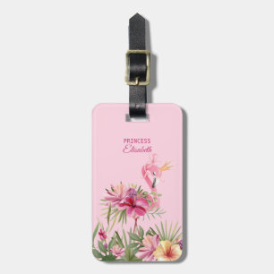 Adorable Floral Flamingo  Luggage Tag