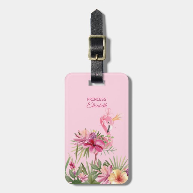 Adorable Floral Flamingo  Luggage Tag (Front Vertical)
