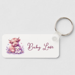 Adorable Floral Highland Cow Baby Shower Keychain