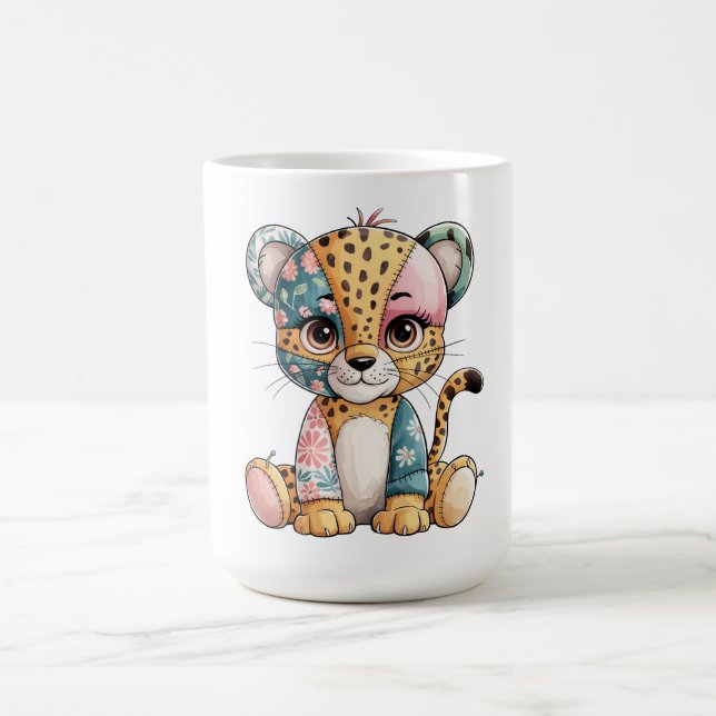 Adorable Floral Patchwork Cute Baby Cheetah Nurser Coffee Mug (Center)