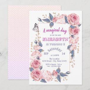 Adorable Flowers Butterfly Birthday Invitation