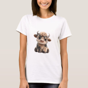 Adorable Fluffy Baby Highland Cow Cowgirl Women T-Shirt