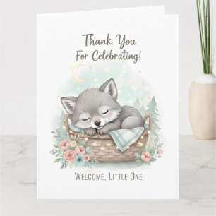 Adorable, fluffy baby wolf  Baby Shower  Thank You Card