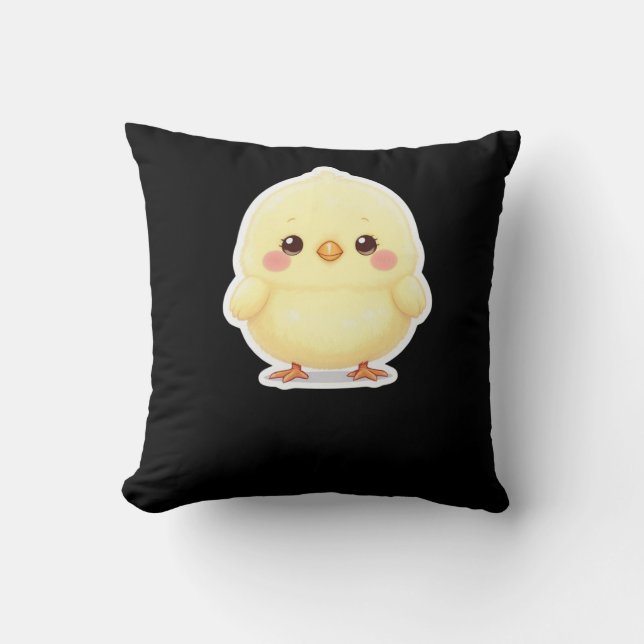 Adorable Fluffy Chibi Chick Throw Pillow (Front)