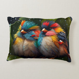 Adorable Fluffy Colourful Birds in the rain  Accent Pillow