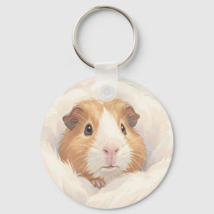 Adorable Fluffy Guinea Pig Portrait Keychain