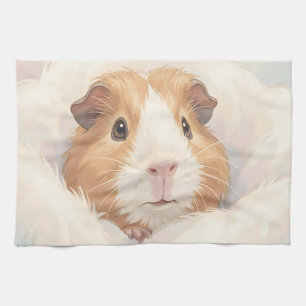 Adorable Fluffy Guinea Pig Portrait Kitchen Towel