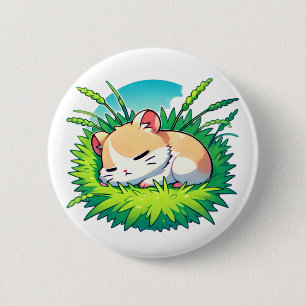 Adorable fluffy hamster sleeping peacefully 2 inch round button