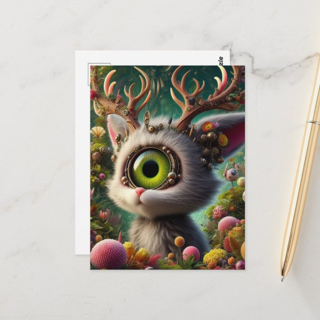 Adorable Fluffy Jackalope  Postcard (Front/Back In Situ)