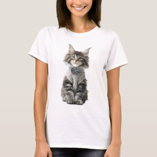 Adorable Fluffy Kitten Wearing Knitted Bow Tie  T-Shirt