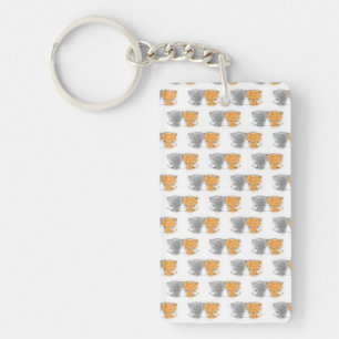 Adorable Fluffy Kittens Illustration Cat Art Keychain