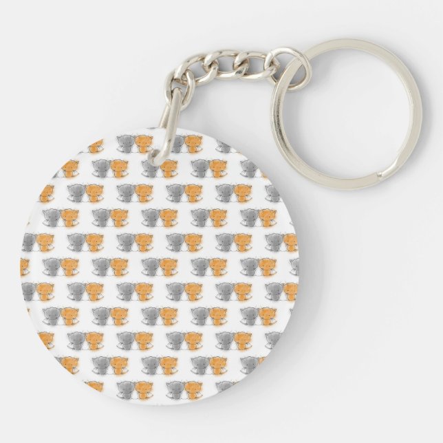 Adorable Fluffy Kittens Illustration Cat Art Keychain (Back)