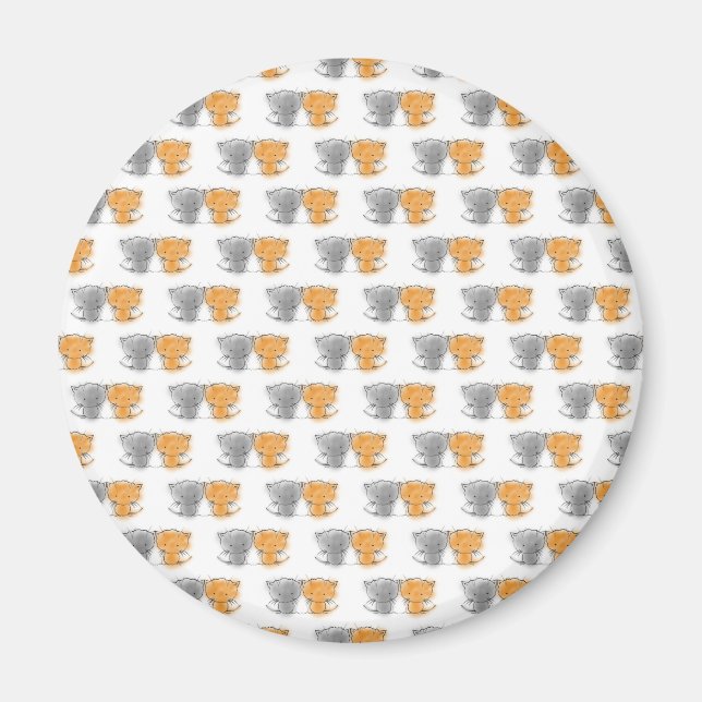 Adorable Fluffy Kittens Illustration Cat Art Magnet (Front)