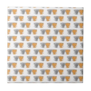 Adorable Fluffy Kittens Illustration Cat Art Tile