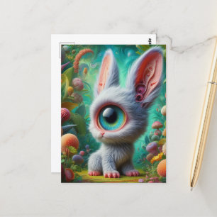 Adorable Fluffy One Eyed Bunny Postcard