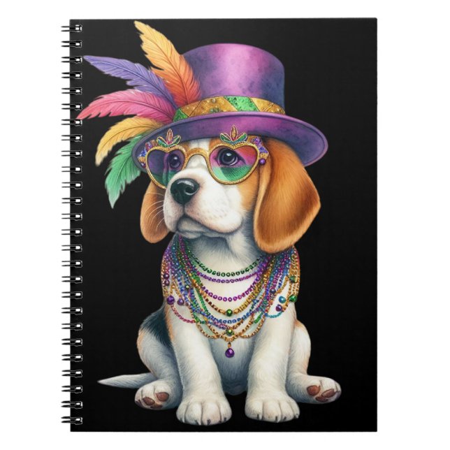 ADORABLE FLUFFY PUPPY DOG DRESSED FOR MARDI GRAS NOTEBOOK (Front)
