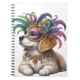 ADORABLE FLUFFY PUPPY DOG DRESSED FOR MARDI GRAS NOTEBOOK