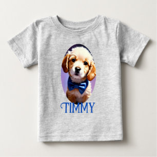 Adorable Fluffy Puppy w Cute Blue Bow Tie Baby T-Shirt