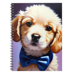 Adorable Fluffy Puppy w Cute Blue Bow Tie Notebook