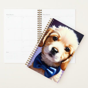 Adorable Fluffy Puppy w Cute Blue Bowtie Portrait Planner